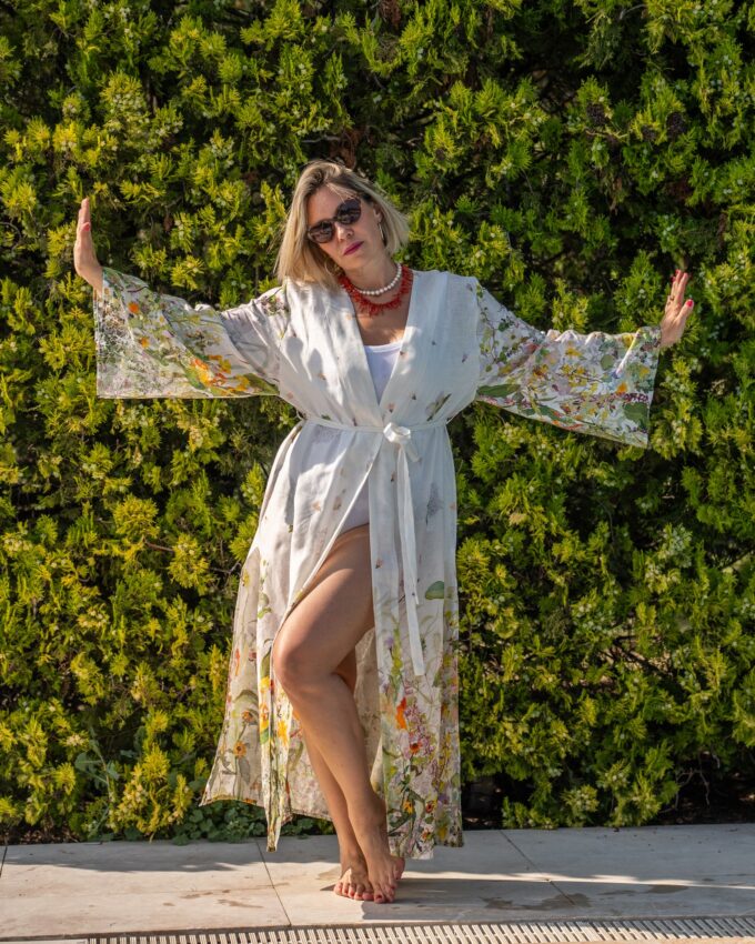 Floral Cover Up Krem Keten Kimono