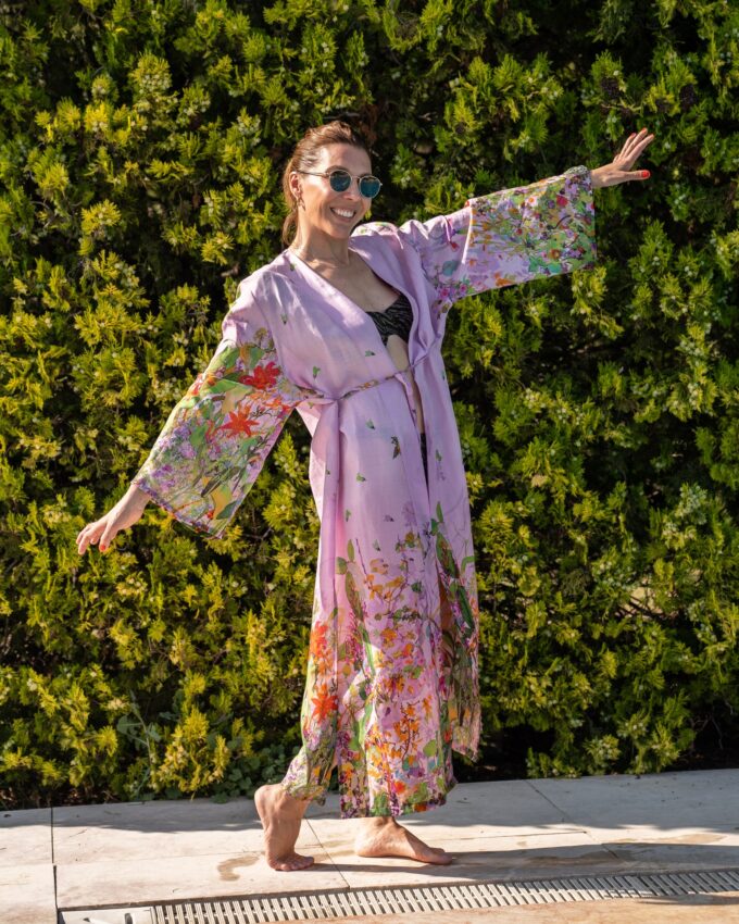 Floral Cover Up Lila Keten Kimono - Görsel 2