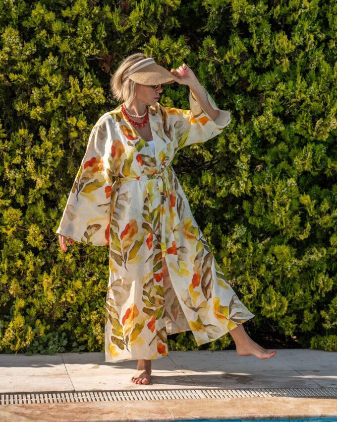 Sunny Cover Up Keten Kimono - Görsel 3