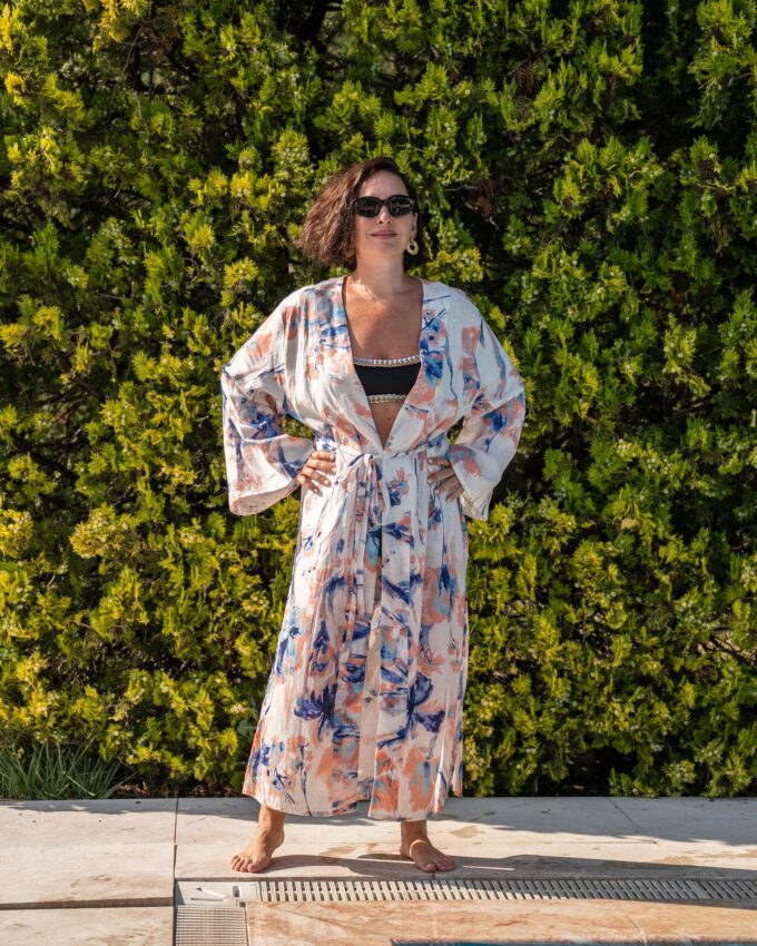 Wavy Cover Up Keten Kimono - Görsel 3